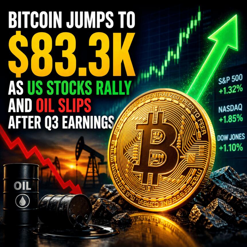 比特币飙升至83,300美元，美股反弹，油价在第三季度财报后下跌