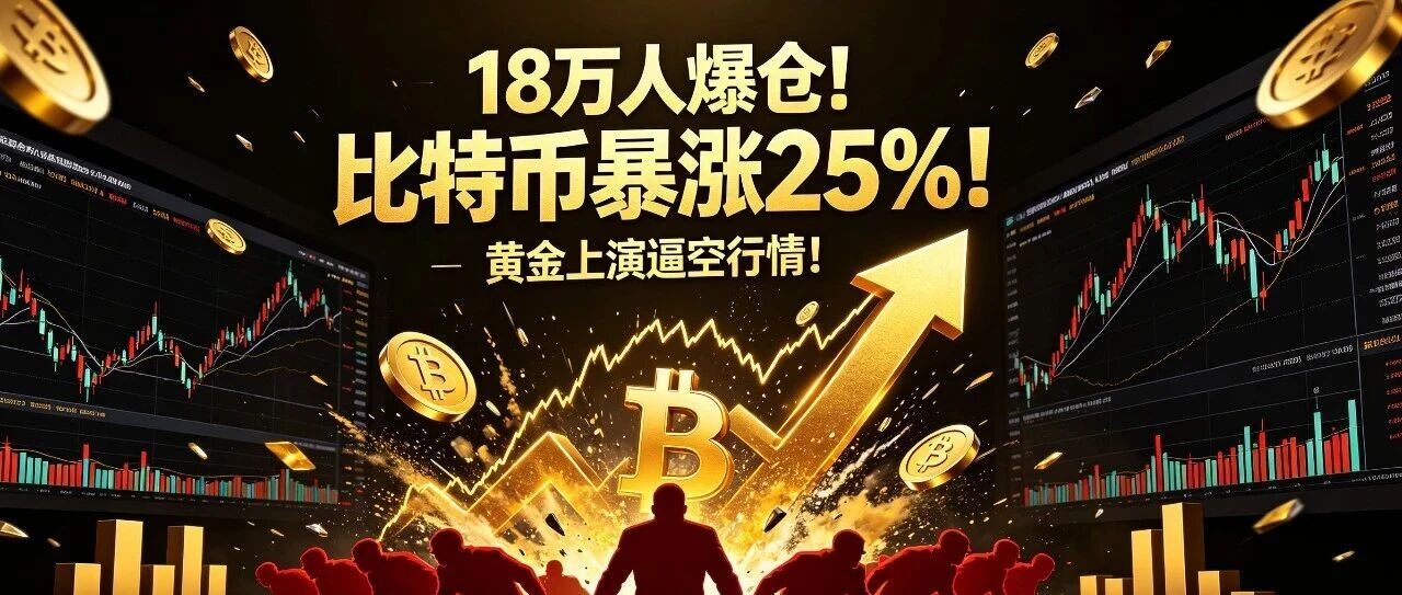 18万人爆仓!比特币暴涨25% !黄金上演逼空行情!