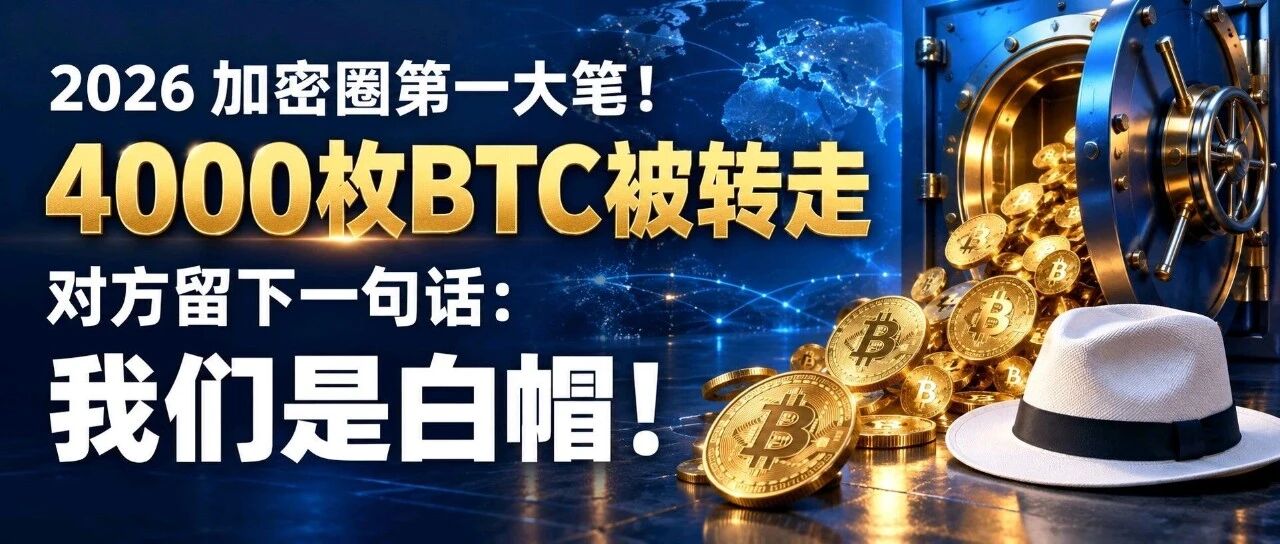 2026 加密圈第一大笔 ！4000枚BTC被转走，对方留下一句话：我们是白帽